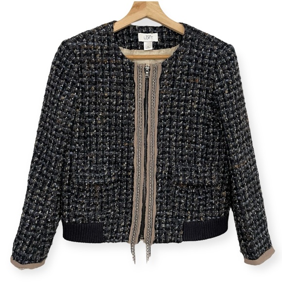Loft Ann Taylor Boucle Bomber Jacket Blazer Small - Picture 1 of 12